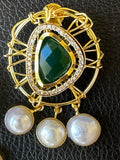 Emerald & pearls gold cage earrings
