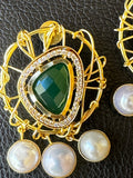Emerald & pearls gold cage earrings