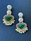 Triangular Emerald earrings with Pearls & American Diamonds