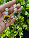 Triangular Emerald earrings with Pearls & American Diamonds