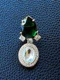 Drop shape green stone with American diamonds and kundan earrings