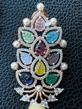 Multicolour gemstone earring with pearl drop