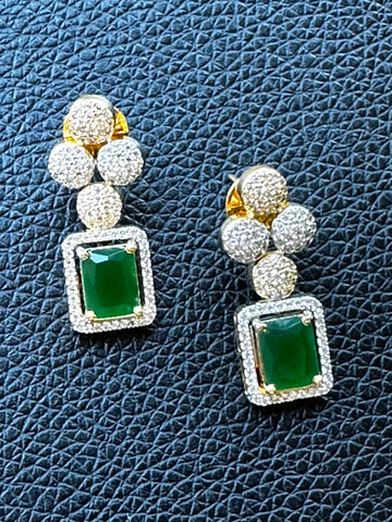Emerald studs with American diamonds