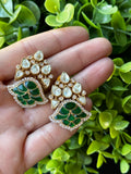Floral emerald earrrings with kundan and American diamonds