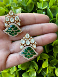 Floral emerald earrrings with kundan and American diamonds