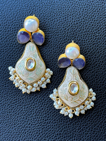 Meenakari design Kundan and stone long danglers