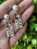Pearls & crystal style Rectangular danglers