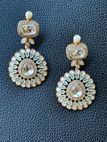 Mint Long earrings with Kundan and American Diamonds