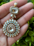 Mint Long earrings with Kundan and American Diamonds