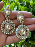 Mint Long earrings with Kundan and American Diamonds