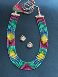 Onyx beads multi colour patterned long necklace with earrings