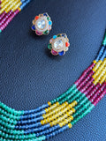 Onyx beads multi colour patterned long necklace with earrings