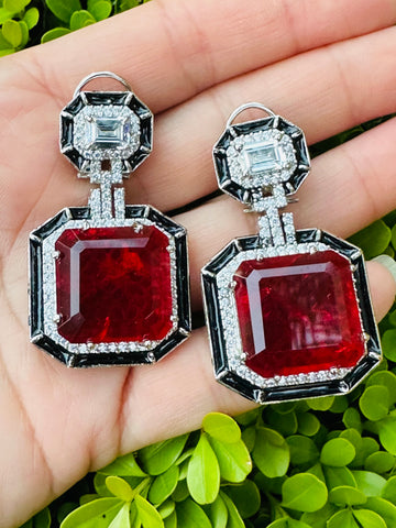 Ruby stone Victorian Danglers with American diamonds
