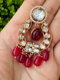 Kundan Jhumkas with red stones