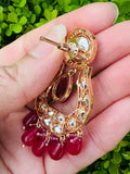 Kundan Jhumkas with red stones