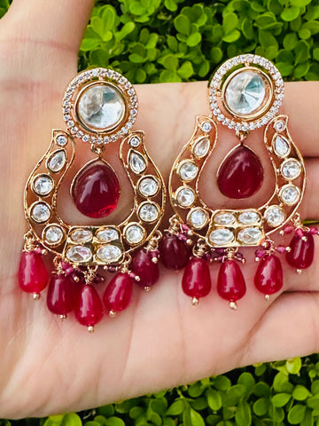 Kundan Jhumkas with red stones
