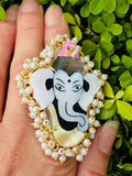 Ganesha hand painted oversized ring