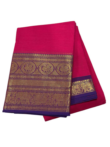 VIVID MAGENTA WITH ROYAL PURPLE GOLDEN BORDER Silk Cotton Saree