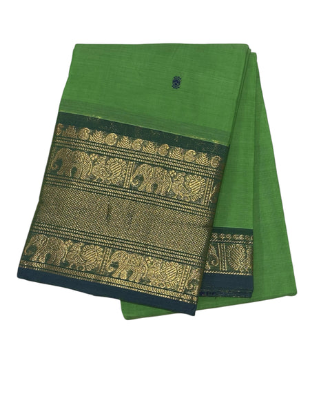 GREEN WITH ROYAL BLUE Cotton Saree