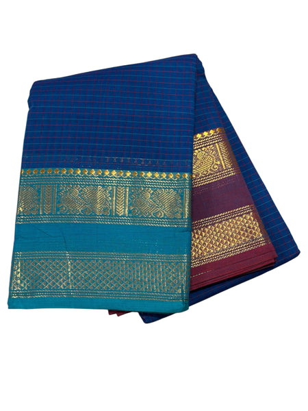 DARK TEAL BLUE WITH FEROZY & BURGANDY Silk Cotton Saree