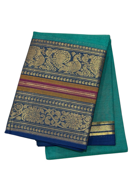 TEAL BLUE WITH NAVY BLUE Silk cotton Saree