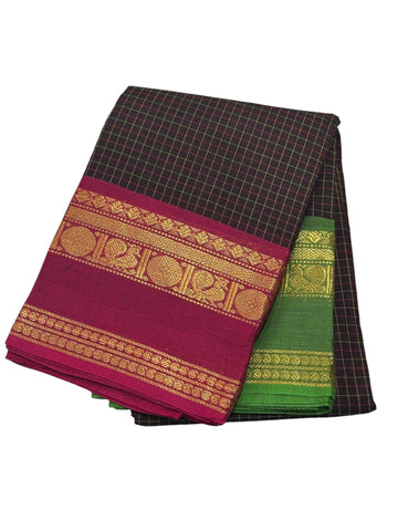 DEEP BROWN WITH MAHROON & GREEN Cotton Saree