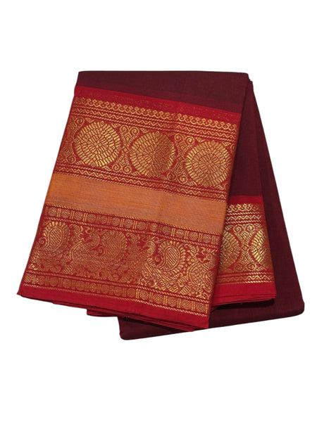 CRIMSON WITH RED & ORANGE & MUSTARD Cotton Saree