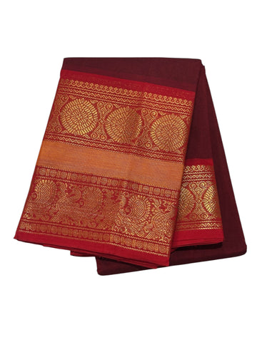 CRIMSON WITH RED & ORANGE & MUSTARD Cotton Saree