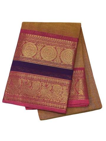 MUSTARD WITH DARK PINK & PURPLE Cotton Saree