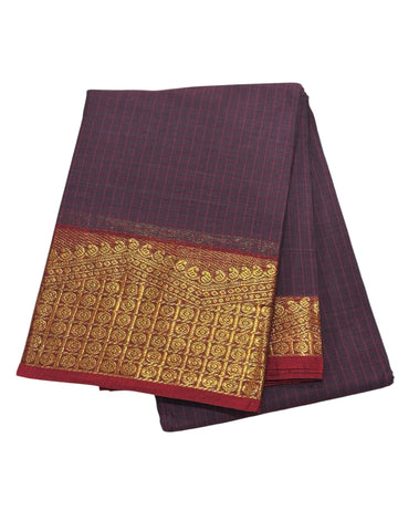 PLUM WITH DARK RED Cotton Saree