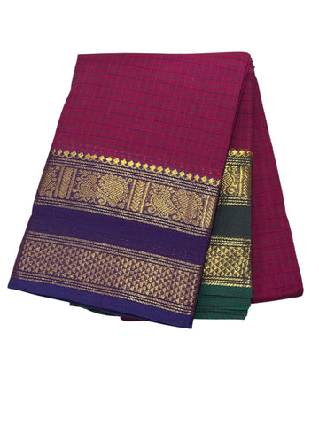 DARK MAGENTA WITH PURPLE & DARK GREEN Cotton Saree