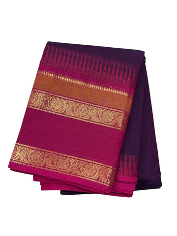 AUBERGIENE WITH MAGENTA & MUSTARD Silk Cotton Saree
