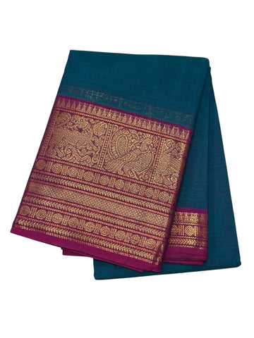 PEACOCK BLUE WITH DARK MAGENTA Silk Cotton Saree