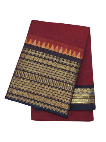 BRICK RED WITH BLACK Cotton Saree