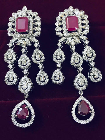 WATERFALL Danglers -American Diamonds & Ruby