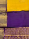Yellow & Purple pure silk Saree with antique gold zari border