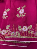 Wine coloured Chiffon Saree with embroidery & stitched blouse