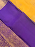 Yellow & Purple pure silk Saree with antique gold zari border