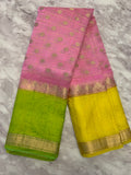 Candy pink, lemon, parrot green KORA Saree