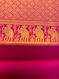 Beige and dark pink festive silk Saree