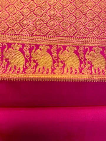 Beige and dark pink festive silk Saree