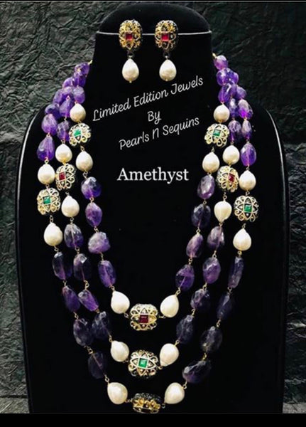 AMETHYST long necklace & Ear hangings