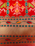 Red Paithani Saree with peacock motifs on gold zari borders