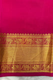 Beige and dark pink festive silk Saree