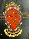 Black Linen Saree with Sequin & KALAMKARI patchwork