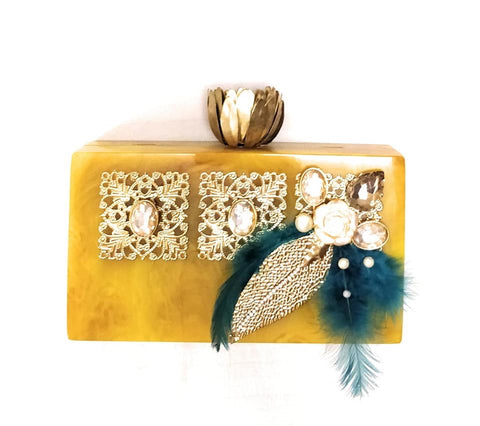 YELLOW Clutch with feather