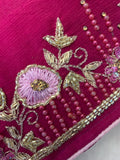 Wine coloured Chiffon Saree with embroidery & stitched blouse