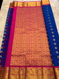 Electric blue & magenta Saree with gold zari borders