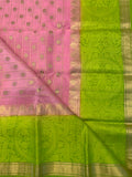 Candy pink, lemon, parrot green KORA Saree