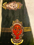 Black Linen Saree with Sequin & KALAMKARI patchwork